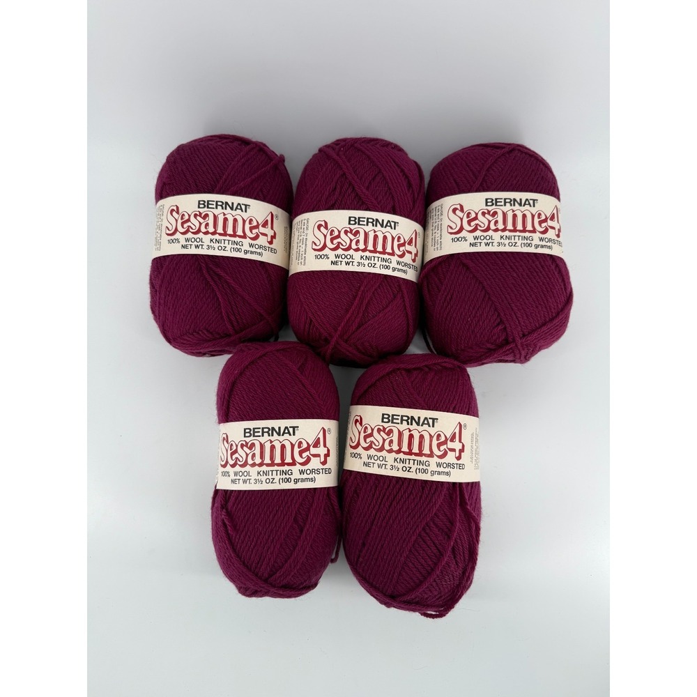 Vintage Bernat Sesame4 Yarn Lot of 5 Burgundy 100% Wool Worsted Sweater Quantity